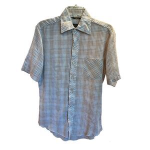 Vtg 70s HIS Brand Press Free Tru-Taper Fit SS Plaid Shirt 15-15-1/2 M Grandpa US